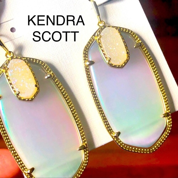 Kendra Scott RARE & RETIRED Darcy Earrings Iridescent & Iridescent Drusy GORG! - Picture 4 of 14